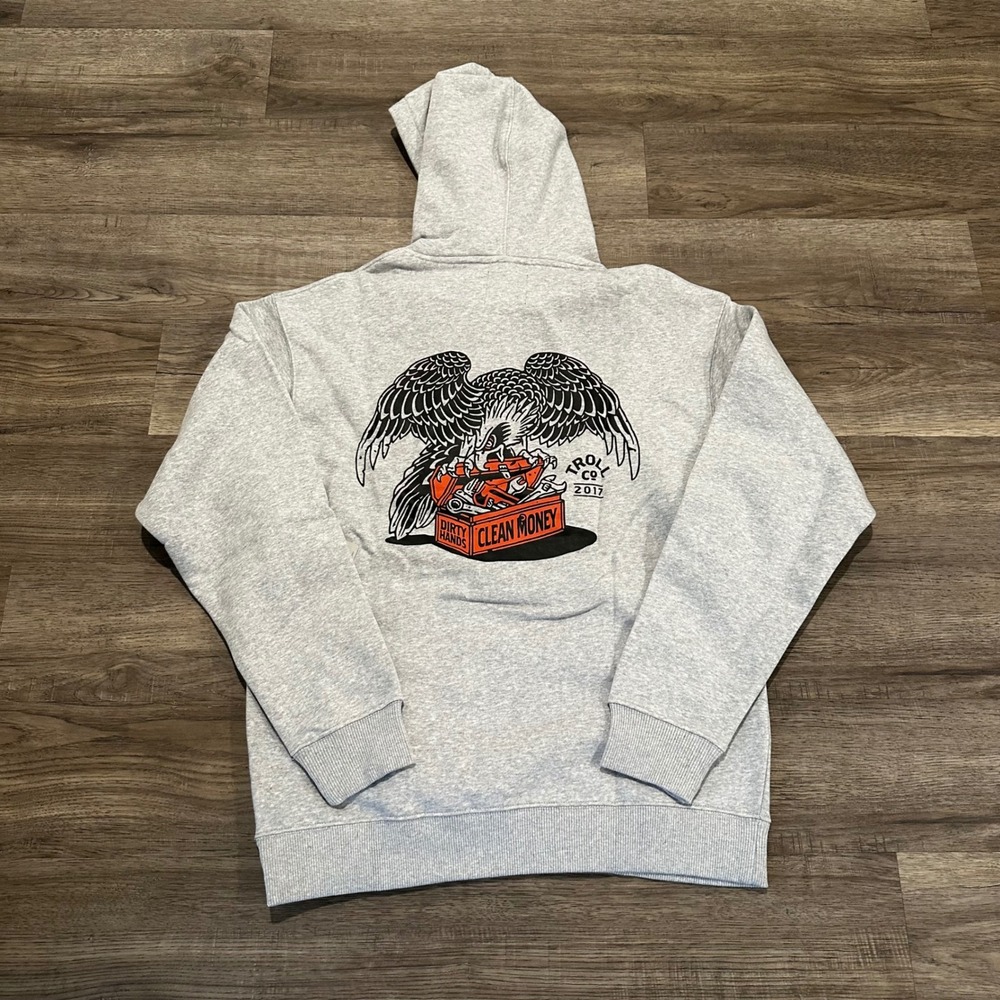 NWT Troll Co Clothing Eagle Eye Hoodie Mens Medium Gray Pullover Dirty Hands - Picture 3 of 8